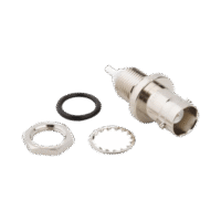 Conector BNC Hembra para Chasis en Doble D Plano, 4 GHz, Amphenol UG-657/U, Níquel/ Plata/ Teflón.