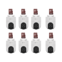 Kit de Camaras WiFi, Incluye 8 Piezas CS-H8C y 8 Piezas HS-TF-E1/32G / Audio de Dos Vías / Detección de Movimiento /  Luz Blanca / Sirena  /  Uso en Exterior con Protección