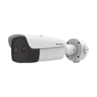 Bala IP Dual / Térmica 35 mm (384 X 288 ) / Óptico 15 mm (4 Megapixel) / 100 mts IR / IP66 / PoE / Termométrica / Detección de Temperatura / MicroSD Modelo:DS-2TD2637-35/QY(B)