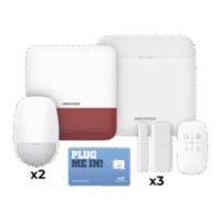 (AX PRO) KIT de Alarma AX PRO con GSM (3G/4G), Wi-Fi y Ethernet / Incluye: 1 Hub  con batería de respaldo / 2 Sensores PIR / 3 Contactos Magnéticos Slim / 1 Control Remoto / 1 Sirena Roja Inalambrica Exterior Modelo:DS-PWA48-KSDV2(R)
