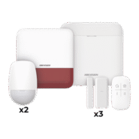 (AX PRO) KIT de Alarma AX PRO con GSM (3G/4G) / Incluye: 1 Hub con bateria de respaldo / 2 Sensores PIR / 3 Contactos Magnéticos mini / 1 Control Remoto / 1 Sirena estrobo Roja Inalambrica Exterior  / WiFi / Compatible con Hik-Connect P2P Modelo:DS-PWA48-KSV2(R)