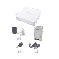 KIT TurboHD con Audio 1080p / DVR 4 Canales / 4 Cámaras Bala (exterior 2.8 mm) / Transceptores / Conectores / Fuente de Poder / AUDIO POR COAXITRON