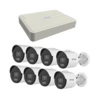 kit ip 1080p (2 megapixel) / nvr de 8 canales con 8 puertos poe / 8 cámaras ip bala colorvu lite y acusense lite / micrófono integrado KIPCV2M/8B