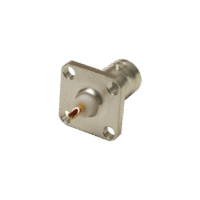 Conector BNC Hembra para Chasis, 4 Perforaciones con 12.7 mm, Plata/ Oro/ Teflón.