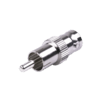 Adaptador de BNC Hembra a RCA Macho en 50 Ohm para Fono, uso en Aplicaciones de Audio-Video, Níquel/ Plata/ Delrin.