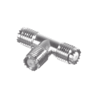 Adaptador en T, de Conector Mini-UHF Hembra a Doble Mini-UHF Hembra, Níquel/ Plata/ Teflón.