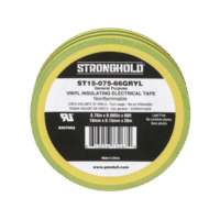 Cinta Eléctrica STRONGHOLD para Aislar, de PVC, Uso Construcción General en Tierras Físicas, Grosor de 0.13 mm (5 mil), Ancho de 19.05 mm, y 20.12 m de Largo, Color Amarillo/Verde.