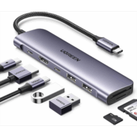 15214-p.png HUB USB-C (Docking Revodok) 7 en 1 | 2 USB-A 3.0 | 1 USB-C 3.0 (5Gbps) | 1 USB-C PD Carga 100W | HDMI 4K | Lector Tarjetas SD + Micro SD (TF) Uso Simultáneo | Chip de Última Generación | Cable de Nylon Trenzado | Caja de Aluminio.