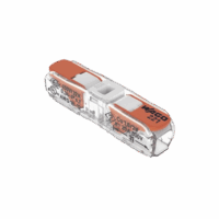 2212401-p.png Conect. p. instal. en línea con palancas; para cualquier tipo de conductor; máx. 4mm²; 2 conductores; Carcasa transparente; Color tapa blanco; Temperatura ambiente máxima 85°C (T85); 4,00 mm²; transparente