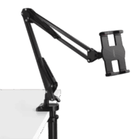 Soporte para Tableta con Brazo tipo Perezoso / Brazo Ajustable y Cabezal de 360° / 3 Perillas de Ajuste / Soporta dispositivos de 4'' a 12.9'' de hasta 1.5 KG / ABS + Metal de Alta Calidad.