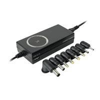 9745196.jpg CARGADOR UNIVERSAL INTELIGENTE C/PUNTAS INTERCAMBIABLES Y PUERTO USB PERFECT CHOICE NEGRO