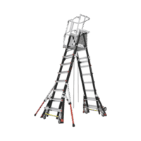 CAGE8FTR-p.png Escalera de Fibra de Vidrio con Jaula de 8'-14' (2.44 - 4.27 m). Con Ajuste en Ruedas (RATCHET™ Leveler) (SKU:18515-817).