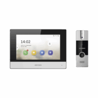 kit de videoportero analógico de plastico / ip a 4 hilos con función de llamada a app hik-connect / monitor se conecta a internet por cable o wifi y por 4 hilos al frente de calle / expandible a mas equipos DS-KIS302-P