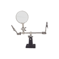 EP390-p.png Soporte con lupa y dos brazos con clip. Ideal para trabajos de soldadura.