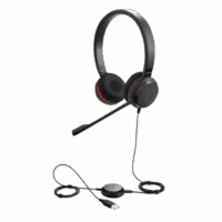 Jabra Evolve 30 Duo con conexión USB / 3.5mm, micrófono con cancelación de ruido y controlador en el cable con botones e indicadores LED (5399-823-309)