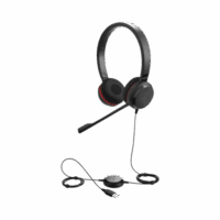 Jabra Evolve 30 Duo con conexión USB / 3.5mm, micrófono con cancelación de ruido y controlador en el cable con botones e indicadores LED (5399-829-309)