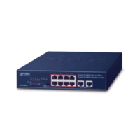 FSD1008HP-p.png Switch No Administrable de Escritorio y Rack, 8 Puertos Fast Ethernet con PoE 802.3af/at, 2 Puertos Uplink, Hasta 250 m en Modo Extendido