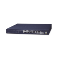 GS421024T2S-p.png Switch Administrable Capa 2 de 24 Puertos Gigabit 10/100/1000T, 2 Puertos SFP 100/1000X , Cuenta con una Interfaz de Consola