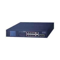 GSD1222VHP-p.png Switch No Administrable 8 Puertos Gigabit con Modo Extend PoE a 250 mts, 2 puertos Uplink 10/100/1000 Mbps, 2 Puertos SFP