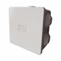 GW44003-p.png Caja de derivación de PVC Autoextinguible con 6 entradas, tapa a presión, 80x80x40 MM (Medidas internas, mayor área permisible para el cable, Para instalación al exterior (IP44)