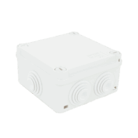 GW44024-p.png Caja de derivación de PVC Auto-extinguible con 6 entradas, tapa y tornillo de media vuelta de 1/4", 100x100x50 MM (Medidas internas, mayor área permisible para el cable, Para exterior (IP55)