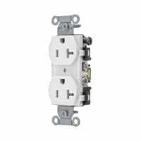 HUBBR20WHI-p.png Contacto Dúplex 20 A, 125 V, 2 Polos, 3 Hilos, Cableado Posterior y Lateral, Color Blanco (Nema 5-20R).