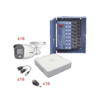 KE1080PL_16BCA-p.png Kit TurboHD 1080p Lite / DVR 16 Canales / 16 Cámaras Bala Exterior ( 2.8mm) con ColorVu + Micrófono Integado / Transceptores / Conectores / Fuente de Poder Profesional