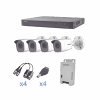 KIT TurboHD 1080p / DVR 4 Canales / 4 C?maras Bala Met?licas (exterior 2.8 mm) / Transceptores / Conectores / Fuente de Poder Profesional