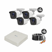 KIT TurboHD 720p / DVR 4 canales / 4 C?maras Bala de Policarbonato / 4 Cables 18 Mts / 1 Fuente de Poder Profesional