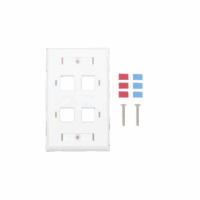 LPFP24-p.png Placa de pared de 4 puertos, Keystone, con espacio para etiqueta, Color blanco
