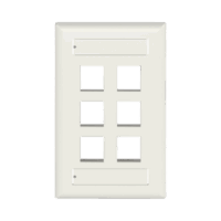 NK6FIWY-p.png Placa de Pared Vertical, Salida Para 6 Puertos Keystone, Con Espacios Para Etiquetas, Color Blanco Mate