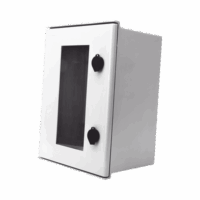 Gabinete de Poliéster IP65 Puerta Transparente, Uso en Intemperie (300 x 400 x 200 mm) con Placa Trasera Interior de Plástico (Incluye Chapa y Llave).