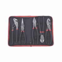 PSTH01003-p.png Juego de 5 Pinzas de 8" con Estuche. Incluye: P. Mecánica, P. para Tubo, P. Eléctrica, P. Corte, Nariz Larga.