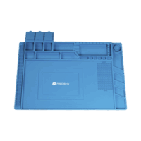 Tapete de silicona resistente al calor con areas magnéticas y de almacenamiento de componentes, ideal para la reparación de equipos y tarjetas electrónicas.