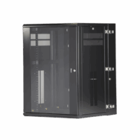 PZWMC18W-p.png Gabinete PanZone de Montaje en Pared, de 19in, Puerta con Ventana de Seguridad, 18 UR, 635mm de Profundidad, Color Negro