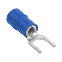 RB1157100-p.png Terminal tipo horquilla ( espada ) aislada / 16 - 14 AWG / Azúl / Paquete de 25 piezas.