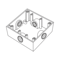RC0487-p.png Caja Cuadrada de 3/4" (19.05 mm) a Prueba de Intemperie/ Cuenta con 4 bocas.