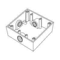RC0503-p.png Caja Cuadrada de 3/4" (19.05 mm) a Prueba de Intemperie/ Cuenta con 3 bocas.