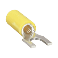 RC1157100-p.png Terminal tipo horquilla ( espada ) aislada / 12 - 10 AWG / Amarillo / Paquete de 25 piezas.