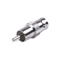 RFB1140-p.png Adaptador de BNC Hembra a RCA Macho en 50 Ohm para Fono, uso en Aplicaciones de Audio-Video, Níquel/ Plata/ Delrin.