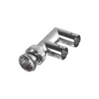 RFB17303-p.png Adaptador Triple en F para 75 Ohm, de Conector BNC Macho a Doble BNC Hembra, Níquel/ Oro/ Delrin.