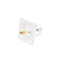 Conector N Hembra para Montaje Frontal en Panel con 4 Perforaciones a 18 mm, Plata/ Oro/ Teflón.