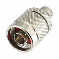 RFN10371-p.png Adaptador en Línea de Conector N Macho a BNC Hembra, Plata/ Oro/ Teflón.