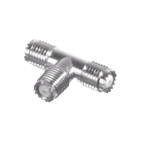 RFU632-p.png Adaptador en T, de Conector Mini-UHF Hembra a Doble Mini-UHF Hembra, Níquel/ Plata/ Teflón.