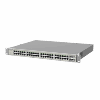 RGNBS520048GT4XSUP-p.png Switch Administrable Capa 3 con 48 puertos Gigabit PoE 802.3af/at + 4 SFP+ para fibra 10Gb, gestión gratuita desde la nube, 740W