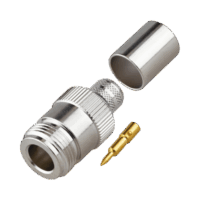 Conector N Hembra Inverso de Anillo Plegable para Cables 9913, RG-8/U, LMR-400, Grupo I, Níquel/ Oro/ Teflón.