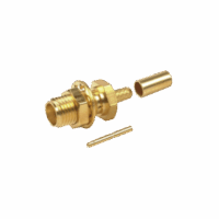Conector SMA Hembra para Chasis en D Plano, Anillo Plegable para cable RG-174/U, Oro/ Oro/ Teflón.