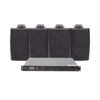 KIT de Amplificador de Audio 120W para Rack | 4 Altavoces de Pared color Negro 2.5W - 20W | Sistema 70/100V