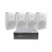 KIT de Amplificador de 120W para Escritorio | 4 Altavoces de Pared color Blanco 2.5W - 20W | Sistema 70/100V