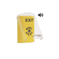 SS22A0XTEN-p.png Botón de Salida, Texto en Ingles, Tapa Protectora de Policarbonato Súper Resistente, Llave para restablecer, Bocina integrada de Advertencia